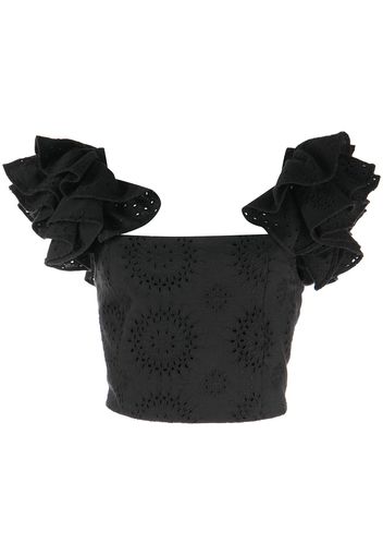 Alice+Olivia Tawny ruffled broderie-anglaise crop top - Nero