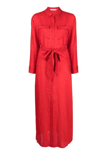 alice + olivia belted linen maxi shirtdress - Rosso