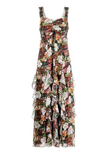 alice + olivia ruffled-trim floral-print maxi dress - Nero