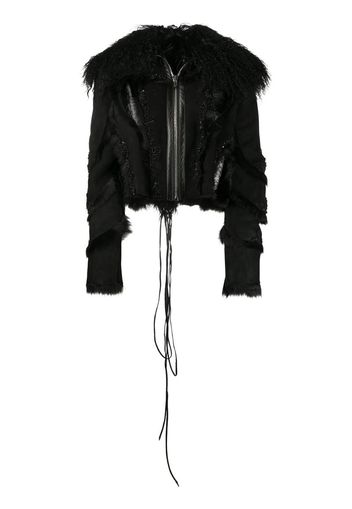 cropped embroidered shearling jacket