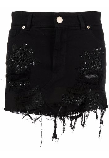 Almaz bead-embellished denim skirt - Nero