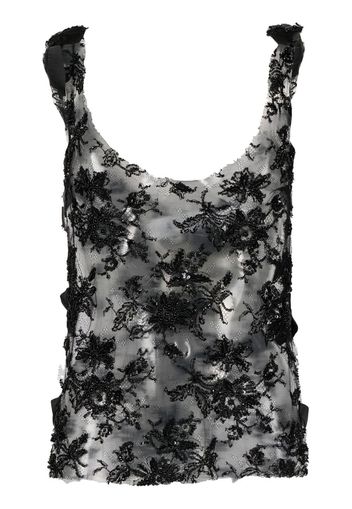 Almaz floral-embroidered sheer vest - Nero