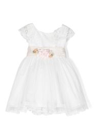 AMAYA floral-appliqué belted lace dress - Bianco