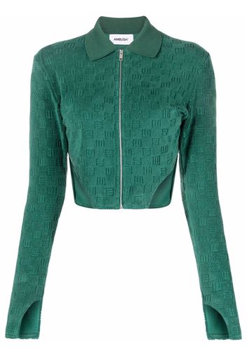 AMBUSH monogram jacquard zip-up fitted top - Verde