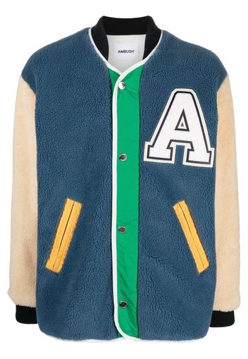 AMBUSH logo-patch fleece liner varsity jacket - BLU HEAVEN CLOU DANCER