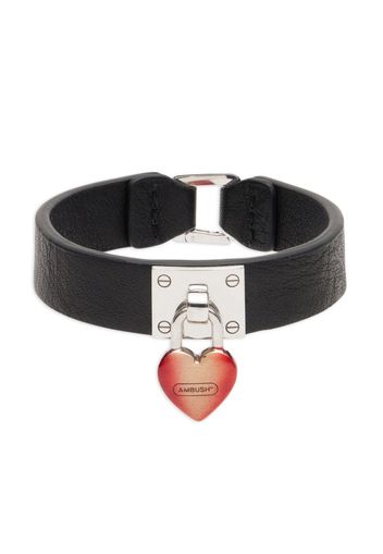 AMBUSH Fire Heart-padlock leather bracelet - Nero