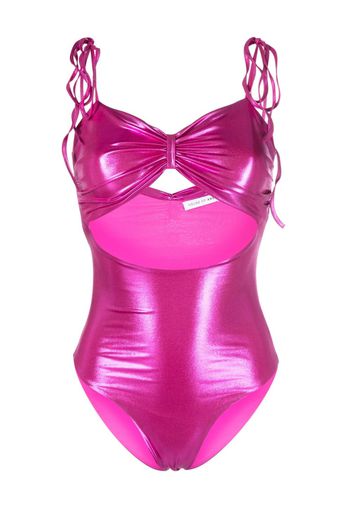Amen metallic-effect cut-out swimsuit - Rosa