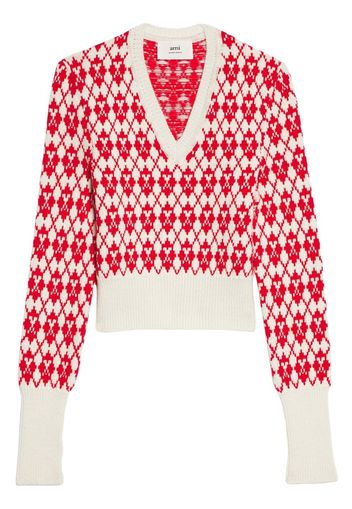 AMI Paris Ami de Coeur argyle jumper - Rosso