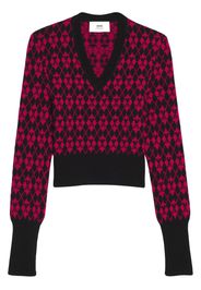 AMI Paris Ami de Coeur-pattern V-neck jumper - Rosso