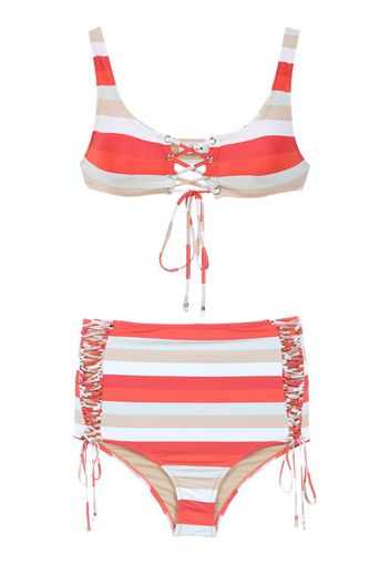 Bikini a righe con slip a vita alta