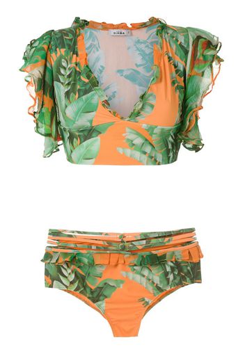 printed crop top bikini set