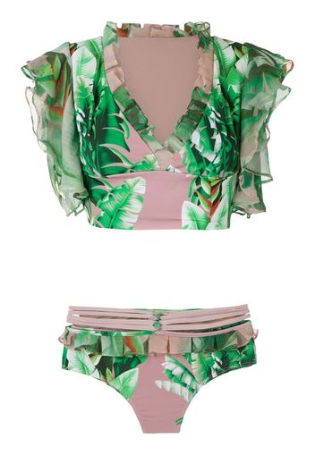 printed crop top bikini set