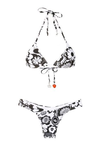 Amir Slama Set bikini a fiori - Nero