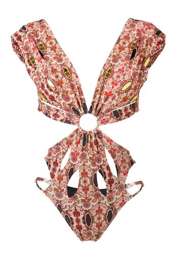 Amir Slama Costume intero a fiori con cut-out - Rosso