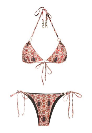 Amir Slama Set bikini a fiori con scollo all'americana - Multicolore