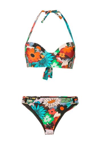 Amir Slama Set bikini a fiori con scollo all'americana - Multicolore