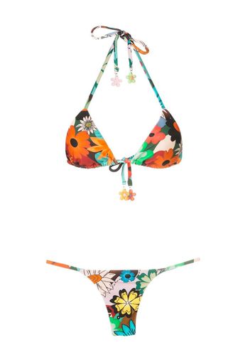 Amir Slama Set bikini a fiori con scollo all'americana - Multicolore