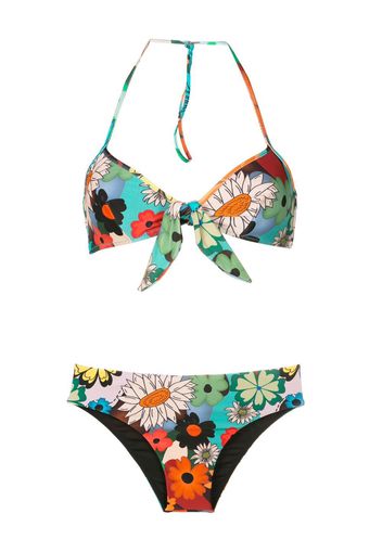 Amir Slama Set bikini a fiori con scollo all'americana - Nero