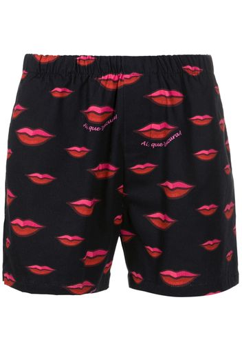 Amir Slama lips-pattern cotton shorts - Nero
