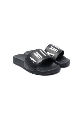 AMIRI KIDS logo-print open-toe slides - Nero