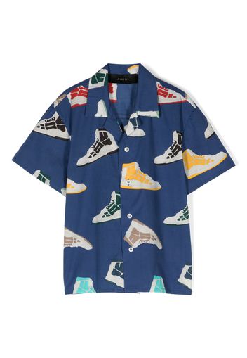 AMIRI KIDS Skel-print bowling shirt - Blu