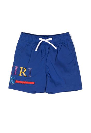 AMIRI KIDS logo-print drawstring swim shorts - Blu