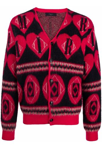 AMIRI mohair logo heart intarsia-knit cardigan - Rosso