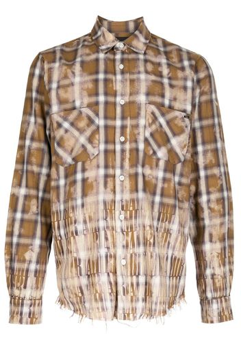 AMIRI logo-print bleached flannel shirt - Marrone