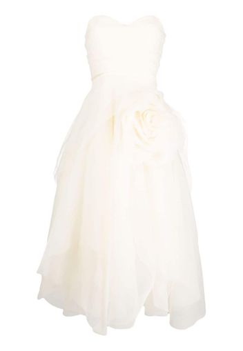 Ana Radu floral-appliqué organza midi dress - Bianco