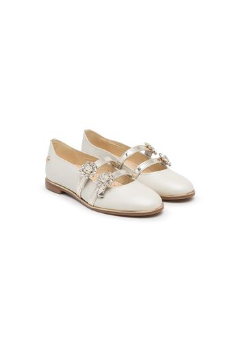ANDANINES crystal buckle ballerina shoes - Bianco