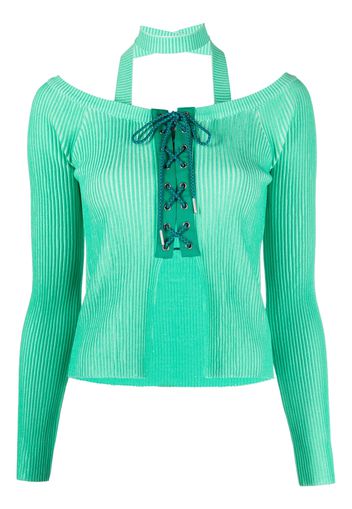 Andersson Bell ribbed lace-up fastening cardigan - Verde