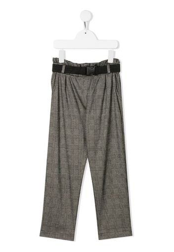 belted check trousers