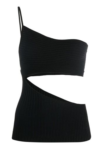 ANDREĀDAMO asymmetric ribbed cut-out top - Nero