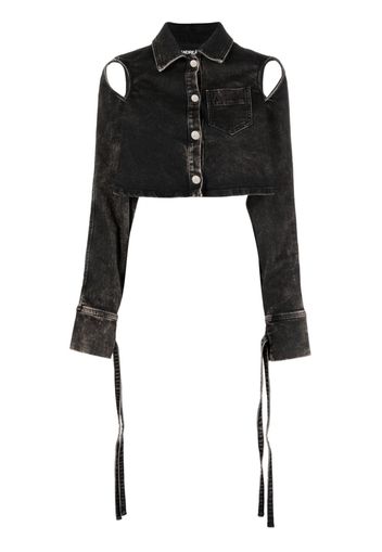 ANDREĀDAMO cut-out cropped denim jacket - Nero