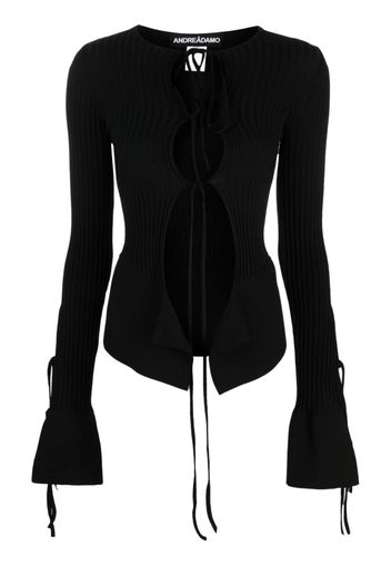 ANDREĀDAMO tie-fastening long-sleeve knitted top - Nero