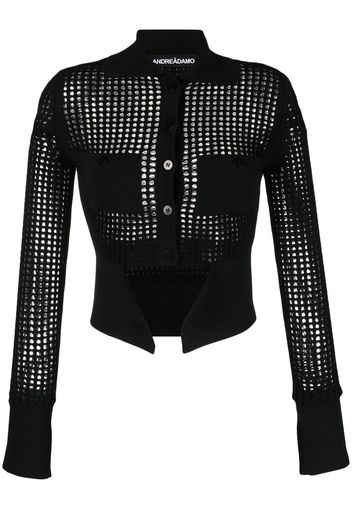 ANDREĀDAMO sheer-panel crop shirt - Nero