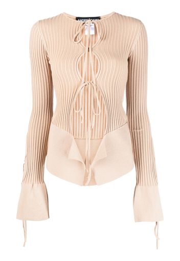 ANDREĀDAMO tie-fastening long-sleeve knitted top - Toni neutri