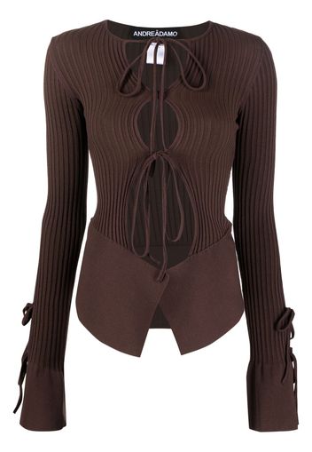 ANDREĀDAMO tie-fastening long-sleeve knitted top - Marrone