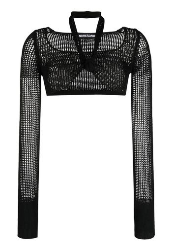 ANDREĀDAMO long-sleeve knitted crop top - Nero