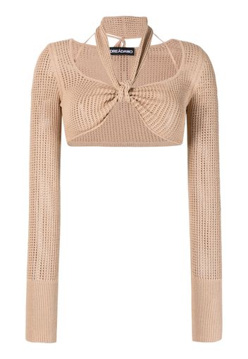 ANDREĀDAMO open-knit halterneck crop top - Toni neutri