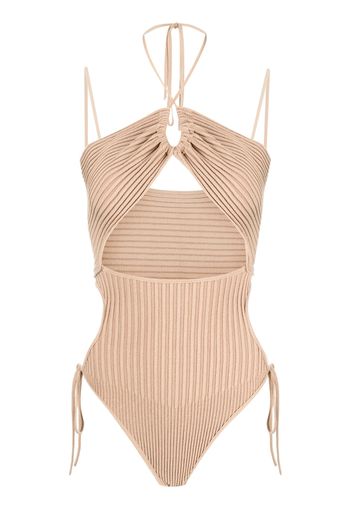 ANDREĀDAMO ribbed-knit cut-out bodysuit - Toni neutri