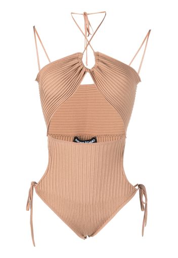 ANDREĀDAMO ribbed-knit cut-out bodysuit - Toni neutri