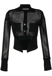 ANDREĀDAMO sheer-panel crop shirt - Nero