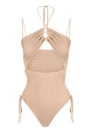 ANDREĀDAMO ribbed-knit cut-out bodysuit - Toni neutri