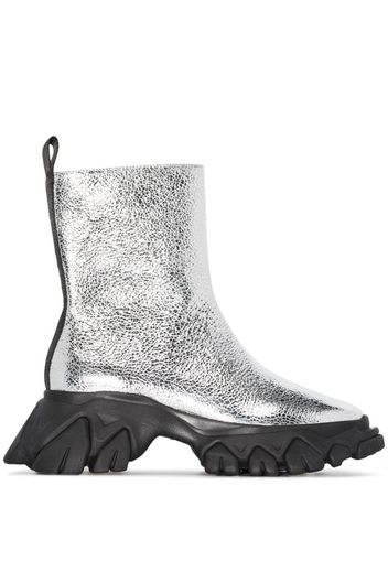 Metallic dragontooth leather ankle boots