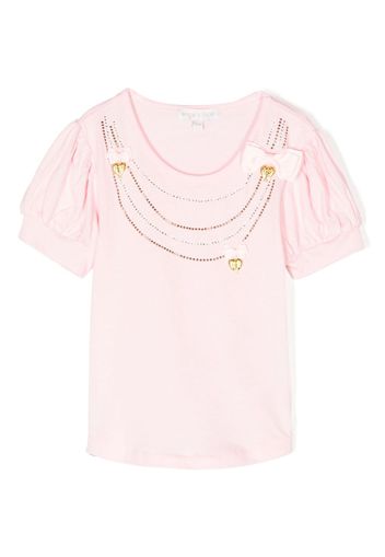 Angel's Face crystal-embellished bow-detail T-shirt - Rosa