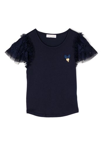 Angel's Face logo-embroidered guipure-lace T-shirt - Blu