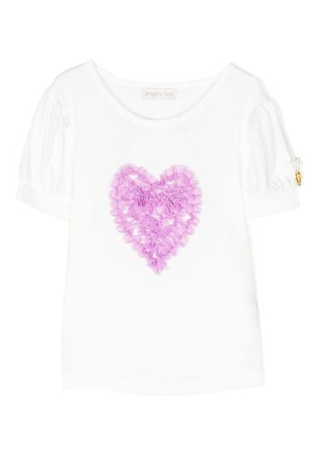 Angel's Face ruffled-heart round-neck T-shirt - Bianco