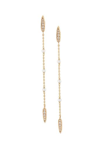 14kt yellow gold Perle Rare pearl and diamond long chain earrings