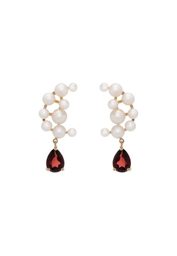 14kt gold Blood Sisters pearl garnet earrings